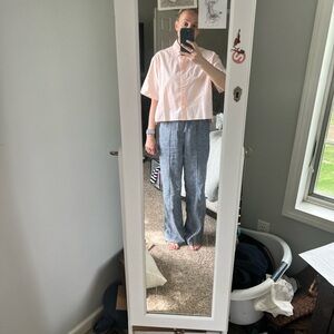 AYR “the book club” Pink Cropped button down Oxford fabric Shirt